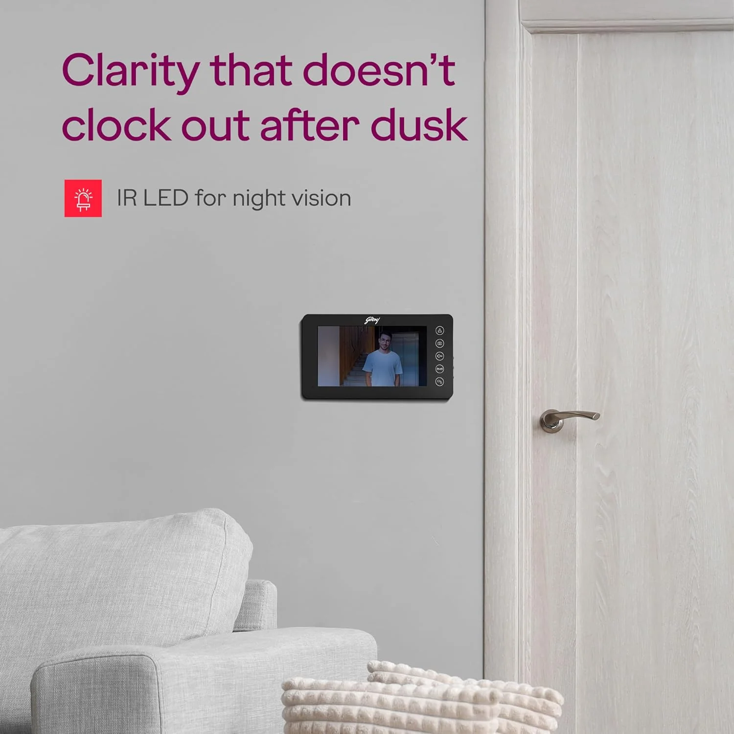 Godrej Security Solutions Seethru NeX Plus Video Door Phone | Smart Security with 7” Color Screen, 700 TVL Camera Resolution | Adjustable Volume | 2-Way Communication | Outdoor Rain Protection - Image 3