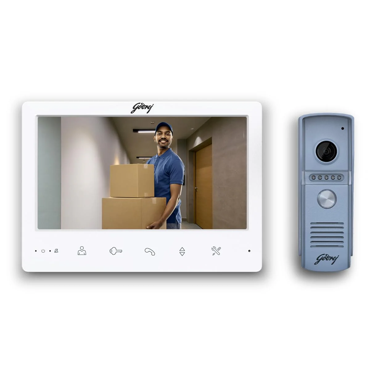 Godrej Security Solutions Seethru NeX White Video Door Phone | 7-Inch TFT LCD with Touch Button | Support 2 Way Talk & IR LED for Night Vision | Motion Detection | Hands-Free Calling