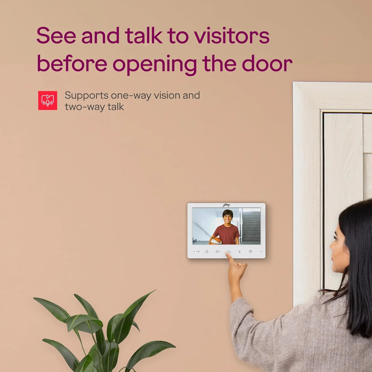 Godrej Security Solutions Seethru NeX White Video Door Phone | 7-Inch TFT LCD with Touch Button | Support 2 Way Talk & IR LED for Night Vision | Motion Detection | Hands-Free Calling - Image 3