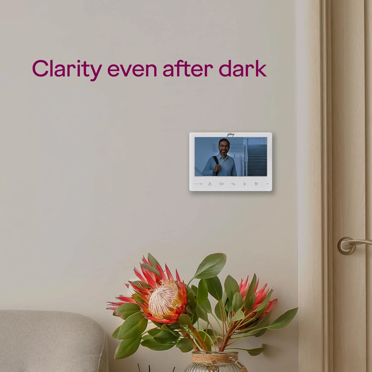 Godrej Security Solutions Seethru NeX White Video Door Phone | 7-Inch TFT LCD with Touch Button | Support 2 Way Talk & IR LED for Night Vision | Motion Detection | Hands-Free Calling - Image 4