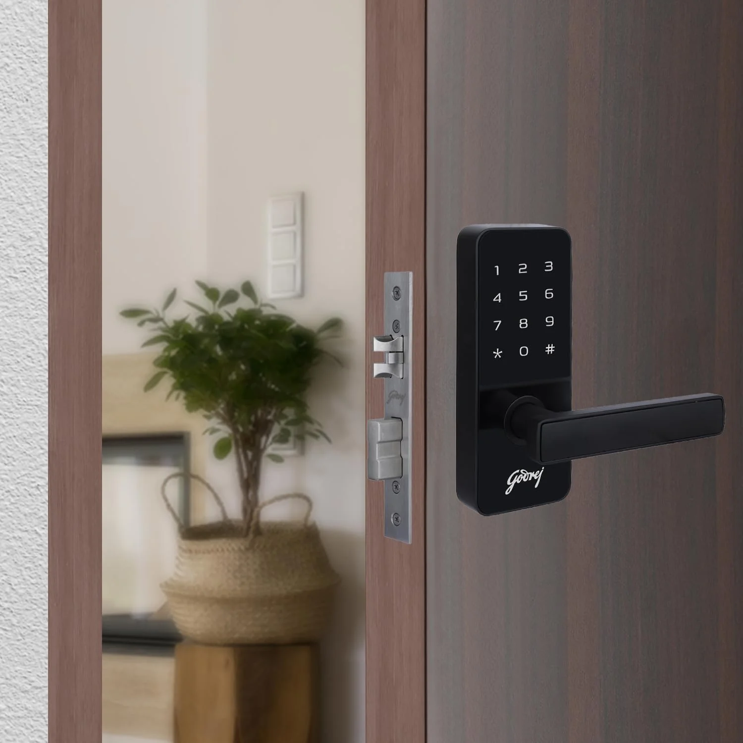 Godrej Smart Lock I Catus Touch I Digital Lock for Main and Internal Wooden Door I 2 in 1 Access I Pin Access I Mechanical Key I Black Finish I 3 Years Warranty - Image 2