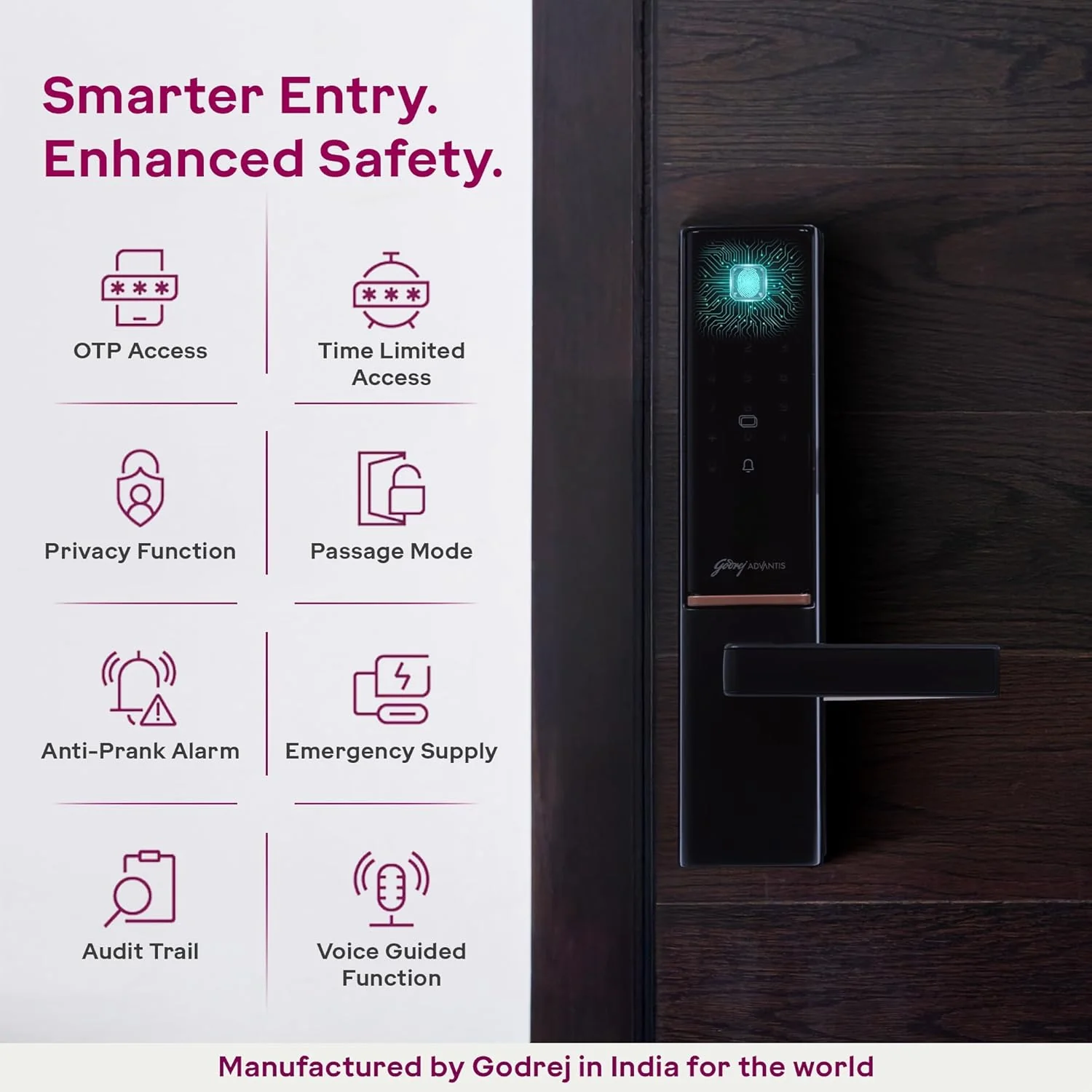 Godrej Smart Lock | The Only 7 in 1 NFC Digital Lock with Scheduled Biometric Access | VDP Compatible | Wooden Door in Home & Offices | Matte Black |3 Yrs Warranty |Made in India - Image 5