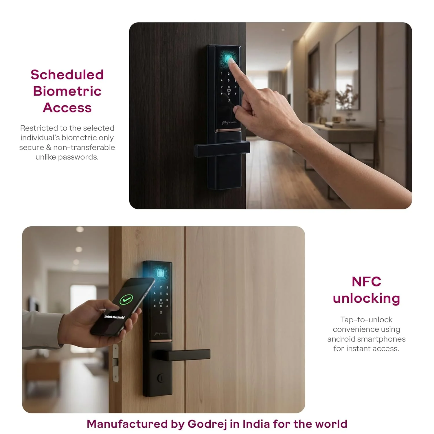 Godrej Smart Lock | The Only 7 in 1 NFC Digital Lock with Scheduled Biometric Access | VDP Compatible | Wooden Door in Home & Offices | Matte Black |3 Yrs Warranty |Made in India - Image 7