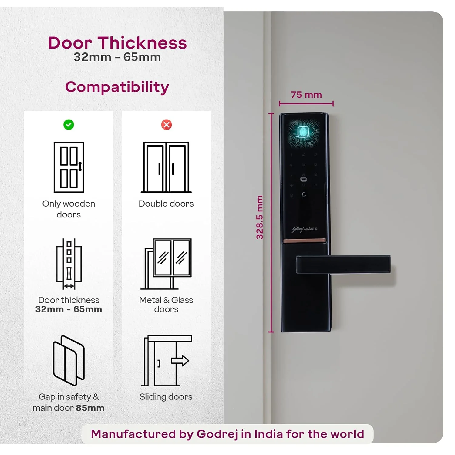 Godrej Smart Lock | The Only 7 in 1 NFC Digital Lock with Scheduled Biometric Access | VDP Compatible | Wooden Door in Home & Offices | Matte Black |3 Yrs Warranty |Made in India - Image 8