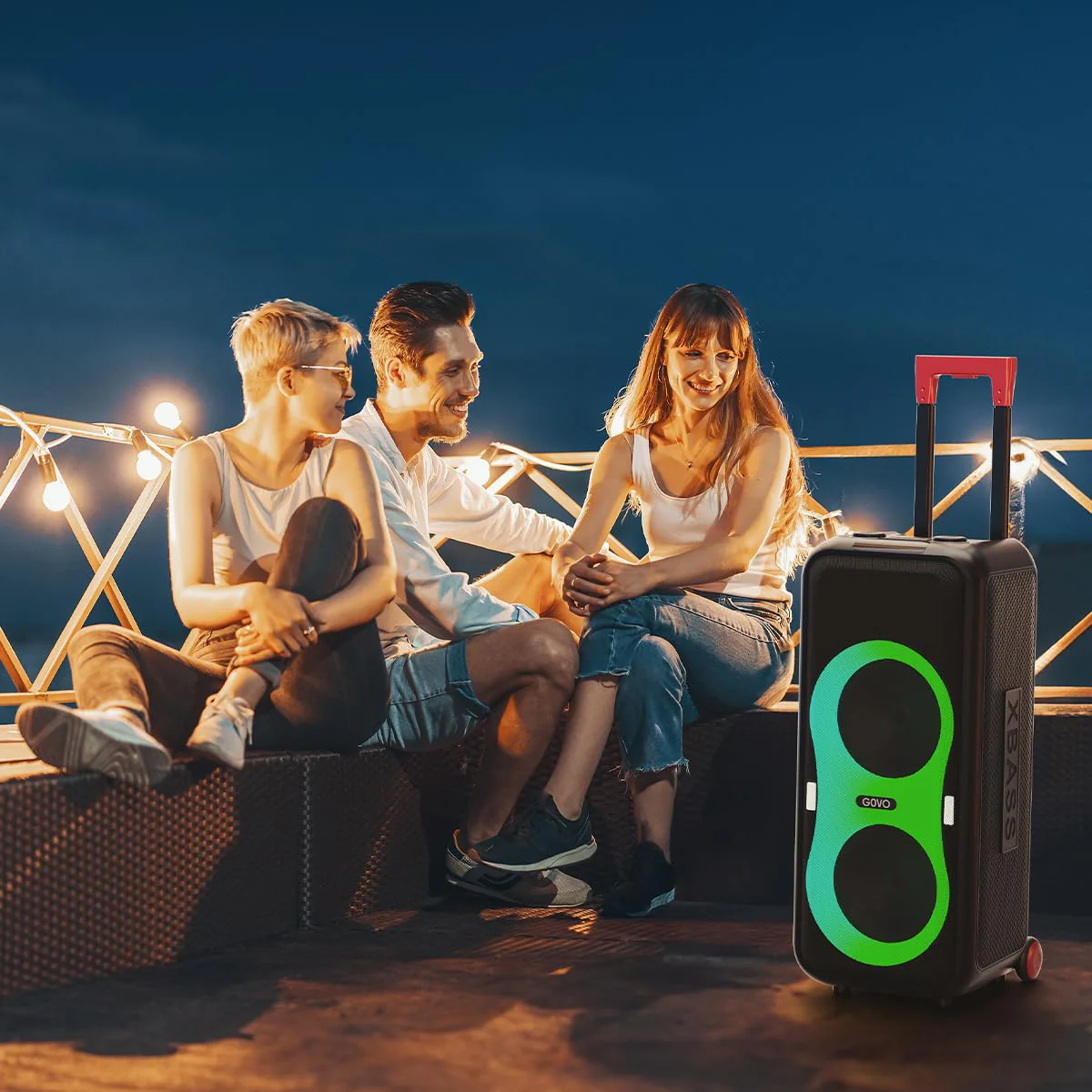 GOVO Newly Launched Goloud 970 | 300W USB Portable Party Speaker with Powerful Pro Sound | Vibrant Dynamic Light Show | Illuminated Control Panel | Guitar & Mic - Input (Black) - Image 7