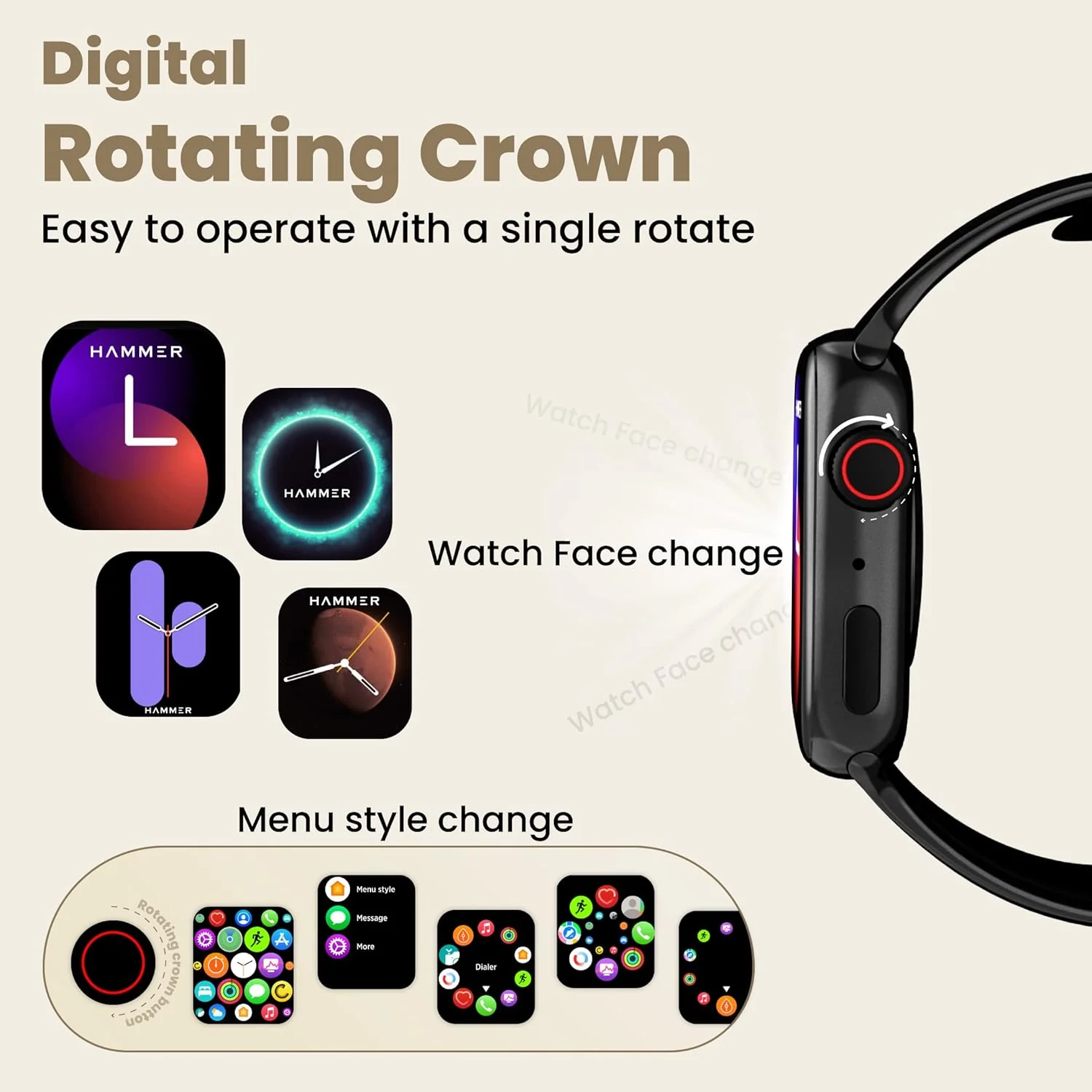 HAMMER Ace 3.0 Bluetooth Calling Smart Watch with Largest 1.85" IPS Display, Dual Mode, Spo2, Heart Rate, Strong Metallic Body & Skin Friendly Strap (Black) - Image 4