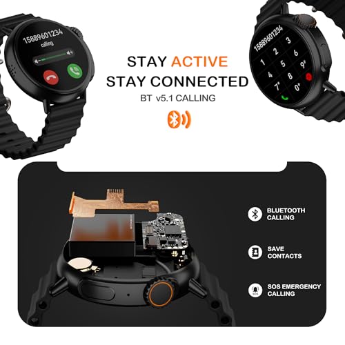 HAMMER Active 3.0 1.39" Round Calling Smart Watch for Men, Always On Display, Health Monitor, AI Voice Assistant, IP67 (Black Ocean Wave) - Image 4