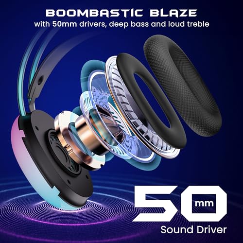 HAMMER Blaze Wired Over Ear Gaming Headphones with Mic, 50mm Drivers, Full RGB Lights, Gaming Headset with Adjustable Bands, Breathable earcushion, 1.5Mtr Wire with USB (Black) - Image 3