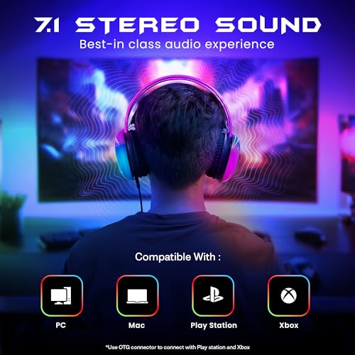 HAMMER Blaze Wired Over Ear Gaming Headphones with Mic, 50mm Drivers, Full RGB Lights, Gaming Headset with Adjustable Bands, Breathable earcushion, 1.5Mtr Wire with USB (Black) - Image 5
