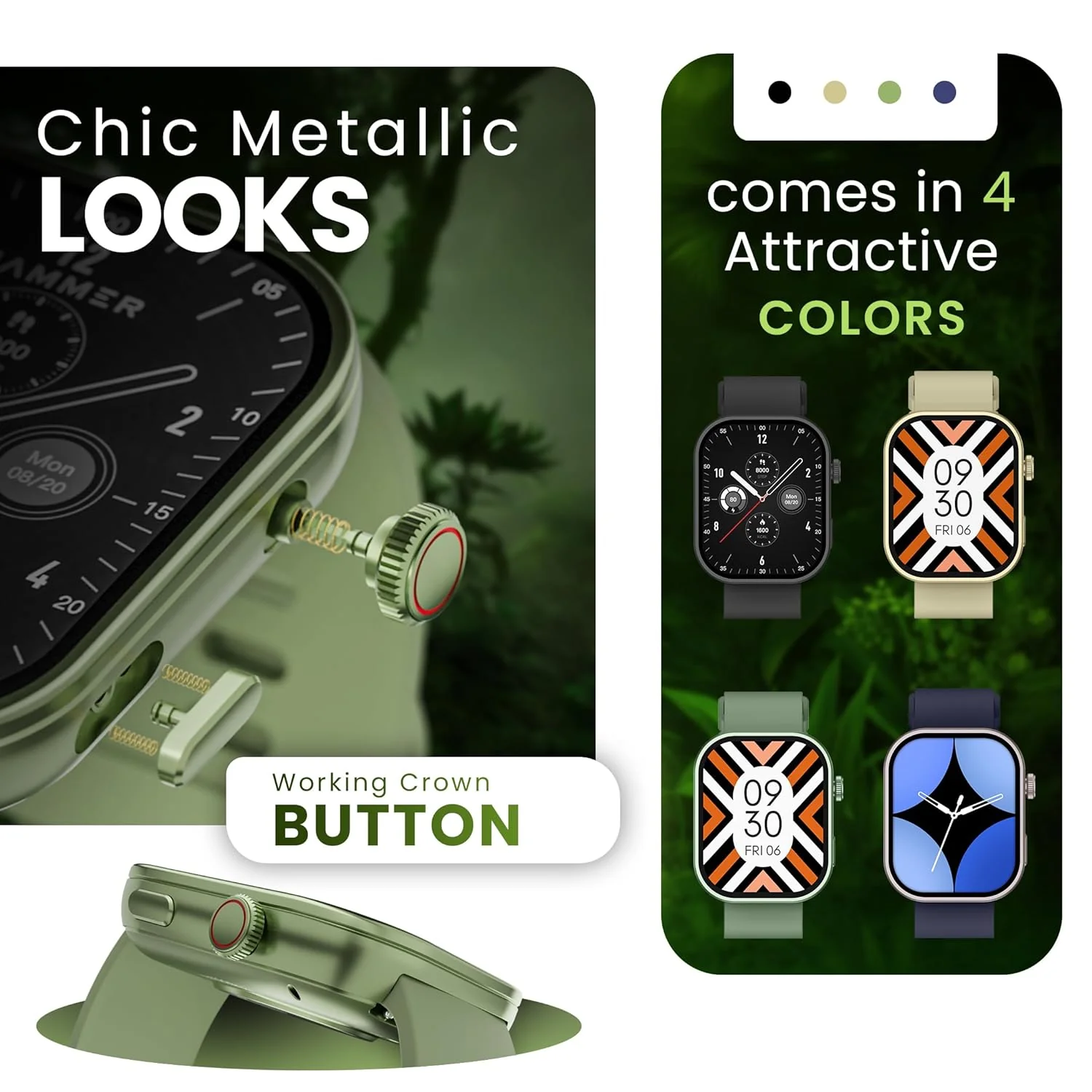 HAMMER Tussle 2.01" HD Display Smart Watch, Bluetooth Calling, Rotating Crown, Voice Assistant, in-Built Games, Smart Notifications, Sports Mode, DND, Raise to Wake (Limelight Green) - Image 3