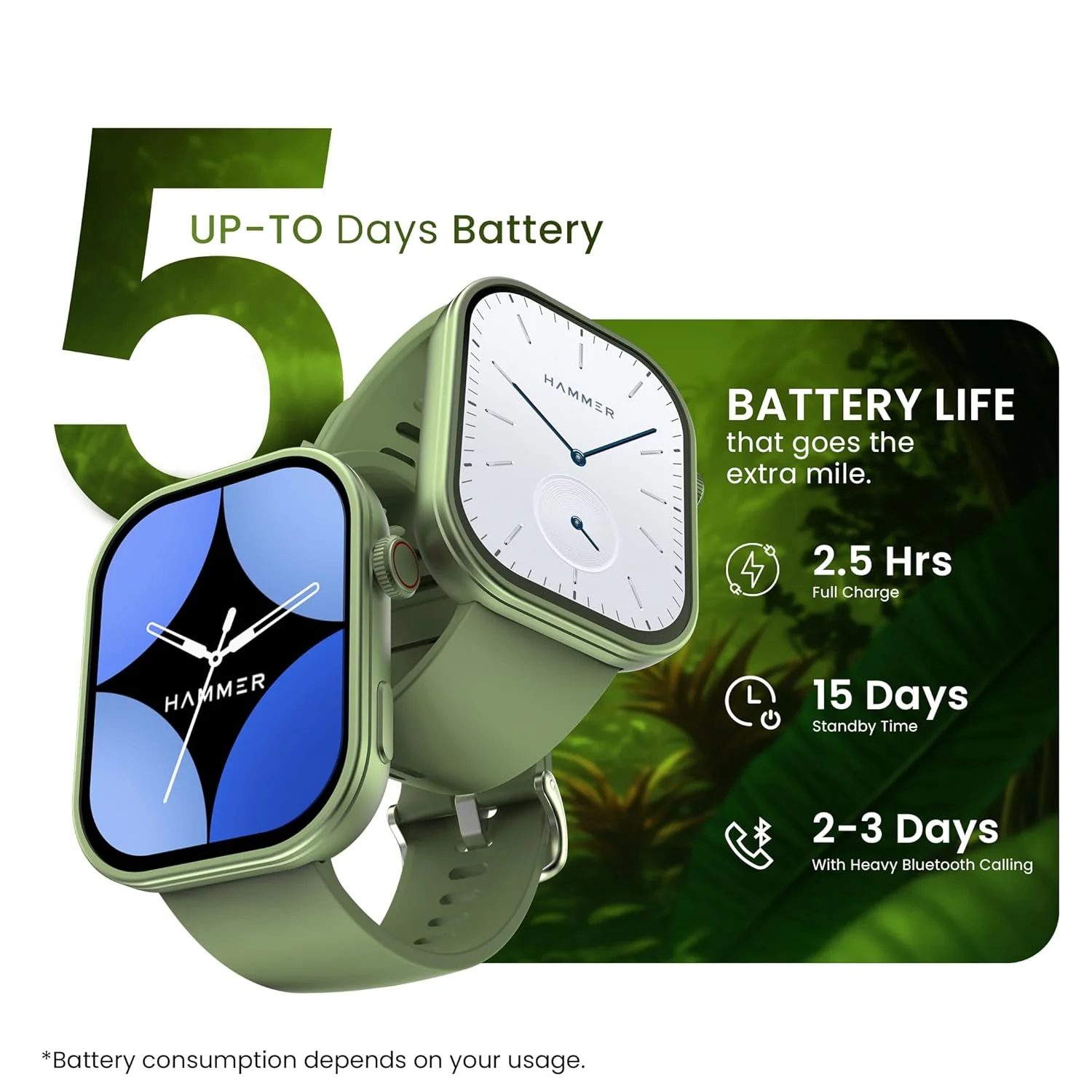 HAMMER Tussle 2.01" HD Display Smart Watch, Bluetooth Calling, Rotating Crown, Voice Assistant, in-Built Games, Smart Notifications, Sports Mode, DND, Raise to Wake (Limelight Green) - Image 4