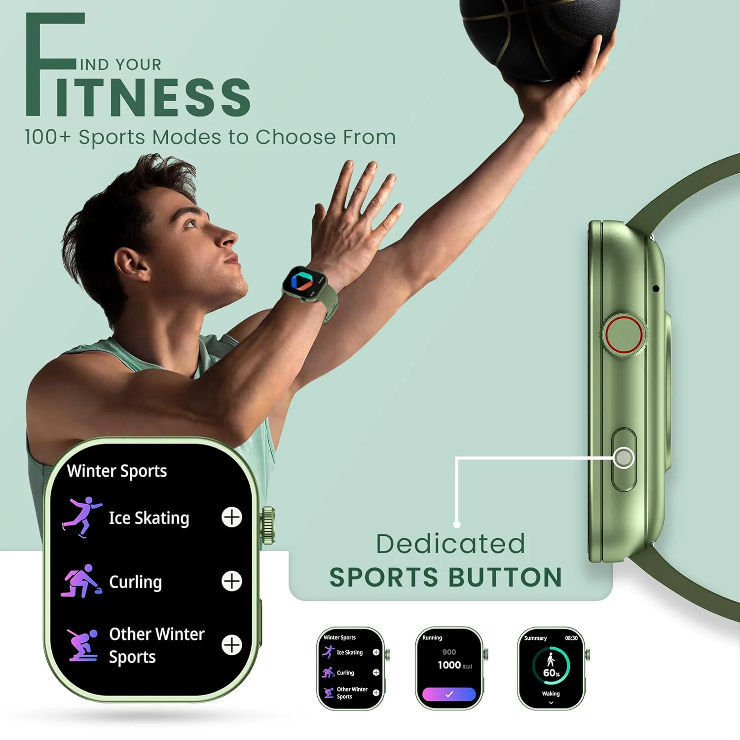 HAMMER Tussle 2.01" HD Display Smart Watch, Bluetooth Calling, Rotating Crown, Voice Assistant, in-Built Games, Smart Notifications, Sports Mode, DND, Raise to Wake (Limelight Green) - Image 6
