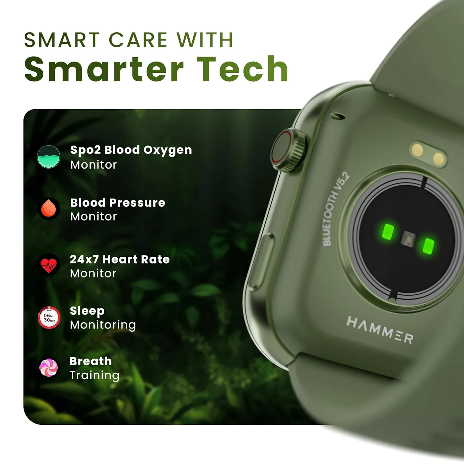 HAMMER Tussle 2.01" HD Display Smart Watch, Bluetooth Calling, Rotating Crown, Voice Assistant, in-Built Games, Smart Notifications, Sports Mode, DND, Raise to Wake (Limelight Green) - Image 7
