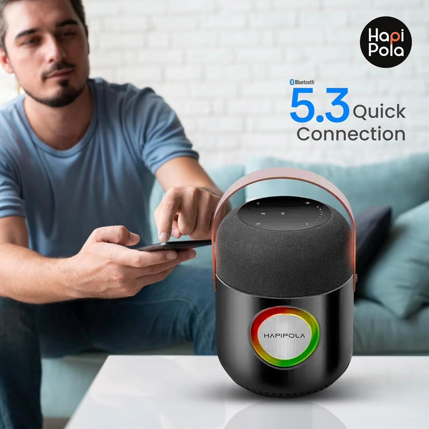 HAPIPOLA Bluetooth Speaker Aqua Pulse | Immersive Audio 100W Speaker | Good Bass | Portable | Type c Charging | Built in mic | dustproof | Handfree Calling | RGB Lights - Image 4