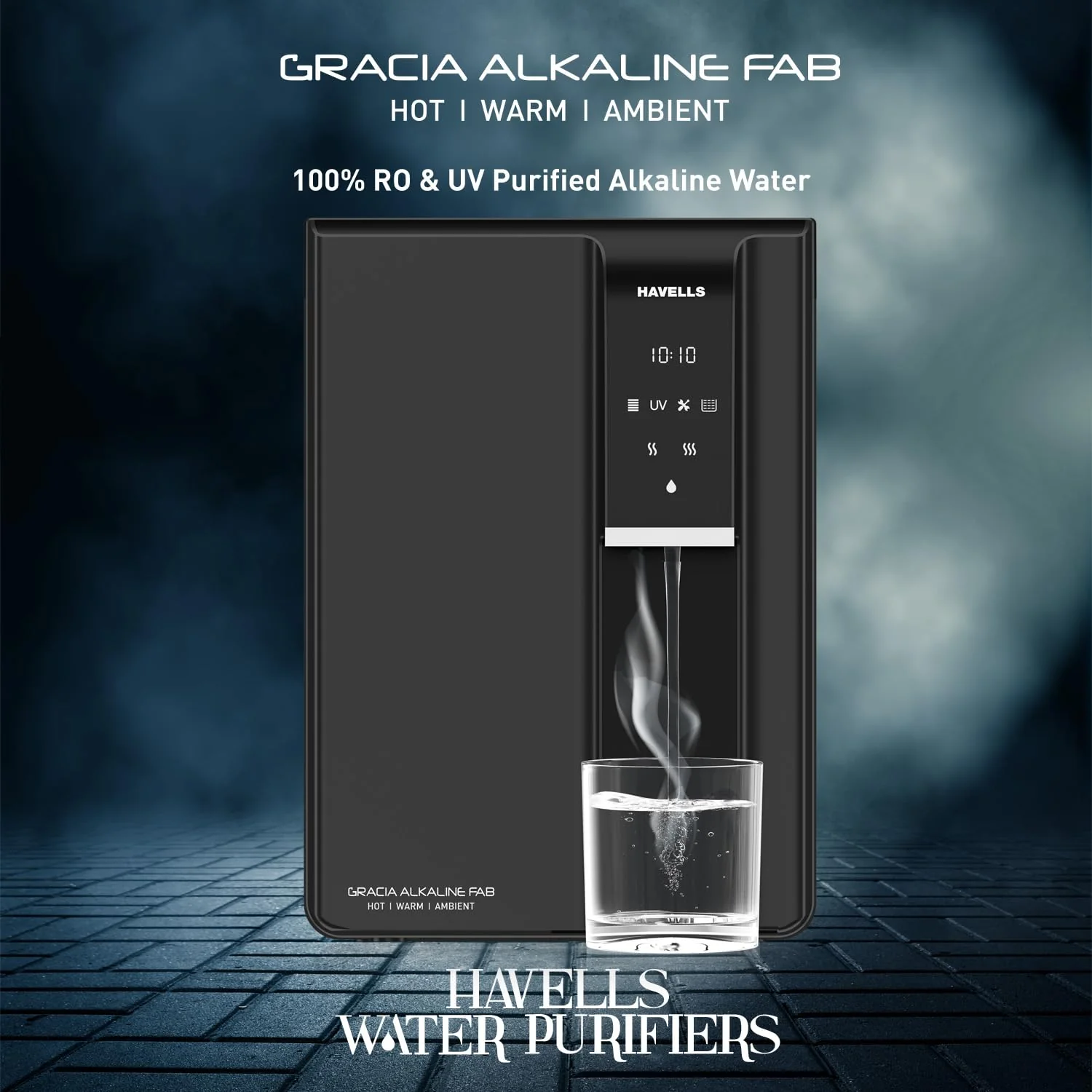Havells Gracia FAB Alkaline Water Purifier (Black), RO+UV+Alkaline, Hot, Warm & Ambient Water, Copper+Zinc+Minerals, 8 Stage Purification, 6.5L SS Tank, Suitable for Borewell, Tanker & Municipal Water - Image 9