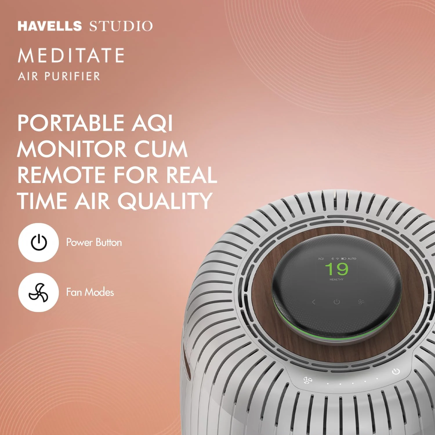 Havells Studio Meditate AP400 Air purifier with TiO2 module + HEPA 14 grade filter + Portable AQI Monitoring, Wi-Fi Enabled. One Composite Filter Free during Service (Silver Satin) - Image 6
