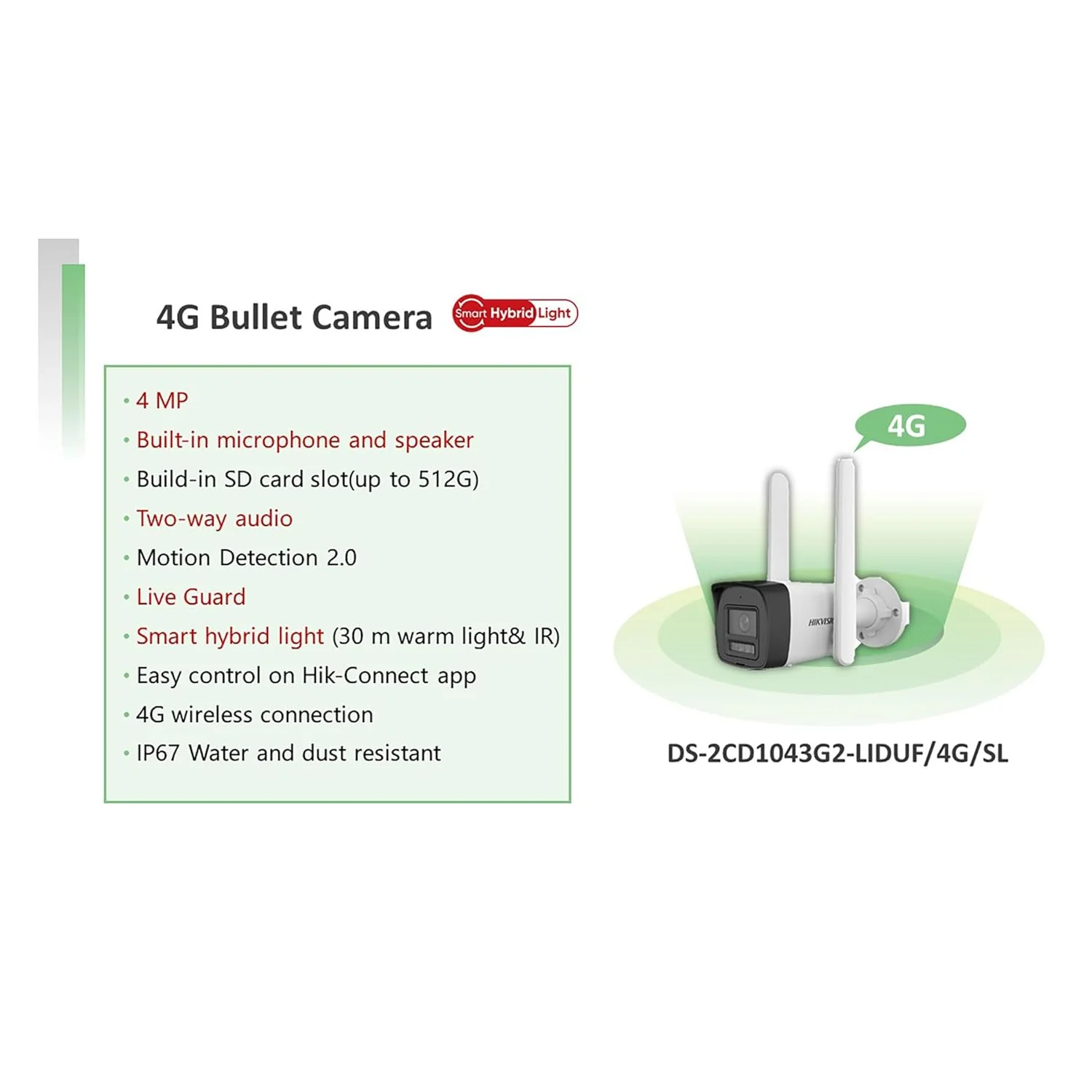 HIKVISION 4MP Smart 4G Hybrid Light Fixed Wired Bullet CCTV Camera,Human & Vehicle Detection,Support 4G LTE(Nano SIM),2Way Audio,Storage Upto 512 GB(Sdcard Slot),Water Resistant,DS-2CD1043G2-LIDUF - Image 2