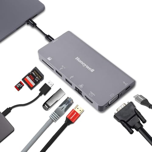 Honeywell 8-in-1 Type C Ultra Dock with 4K HDMI, VGA, RJ45 Ethernet, 2xUSB 3.0 & Type C 3.0 Port, SD & Micro SD Slot, Compatible with All Type C Devices- MacBook Laptop, PC, Thunderbolt 3