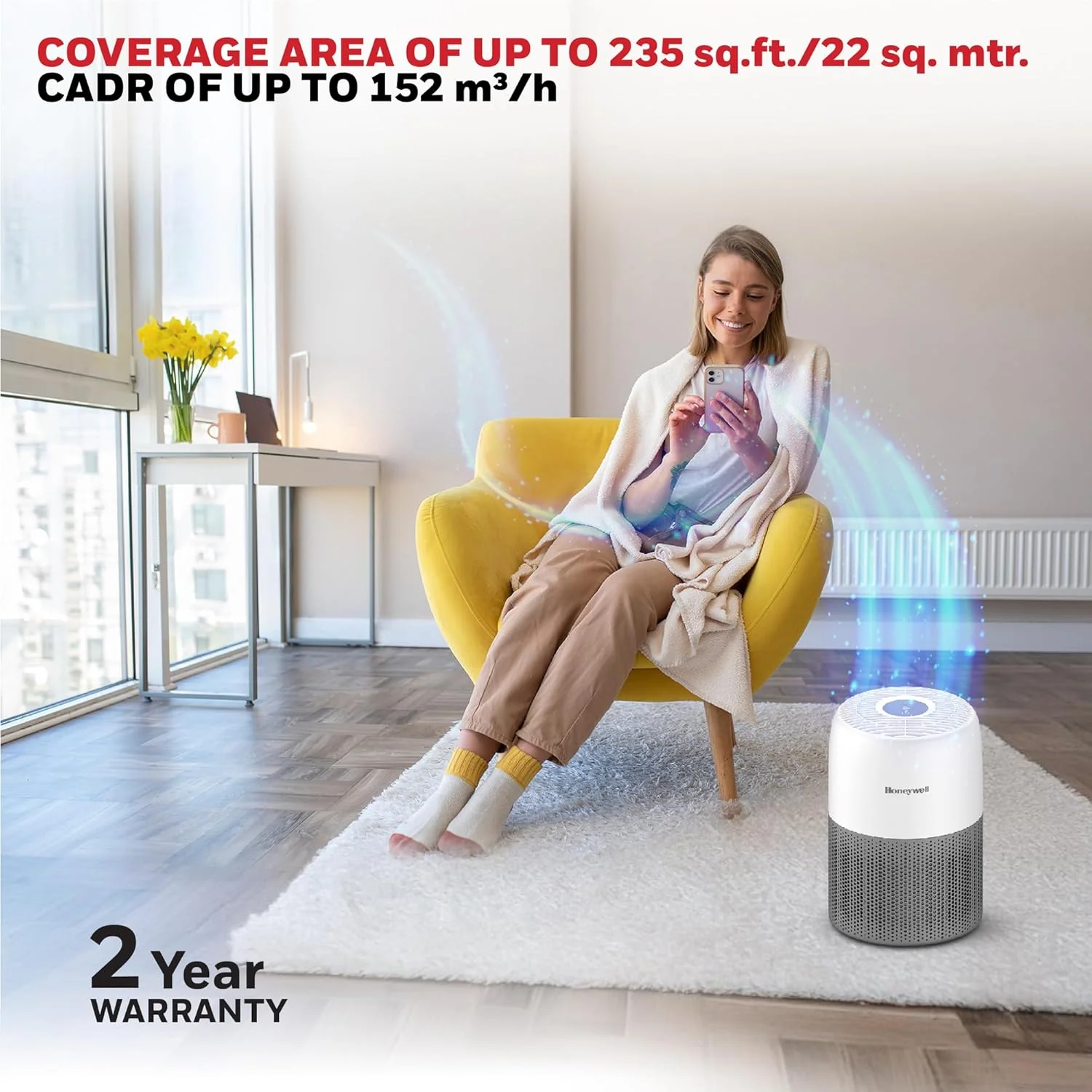 Honeywell Air Purifier for Home & Office, 3-in-1, Pre, H13 HEPA, Activated Carbon, Removes 99.99% Pollutants, Allergens, Pet Danger, Smoke, Dust & Pollens - Air touch V1 - Image 3