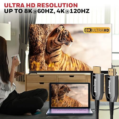 Honeywell HDMI AOC 2.1 Complaint 10 Meters, Transmission Speed of 48GBPS, Supports UHD Resolution of 8K@60Hz, Male-to-Male, High-Speed Fiber Optics Cable, Compatible with TV, Gaming Console, etc. - Image 2