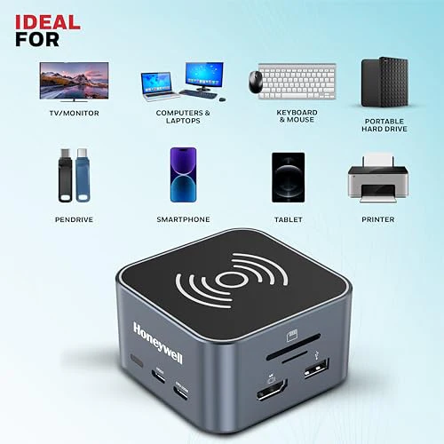 Honeywell New Launch 12-in-1 Type C Dock with 4K HDMI, MagSafe Wireless 15W, 4xUSB Ports PD 100W, Mic, Ethernet & Audio Port, SD & MicroSD Slot, All Type C Devices, Windows/MacBook - Image 7