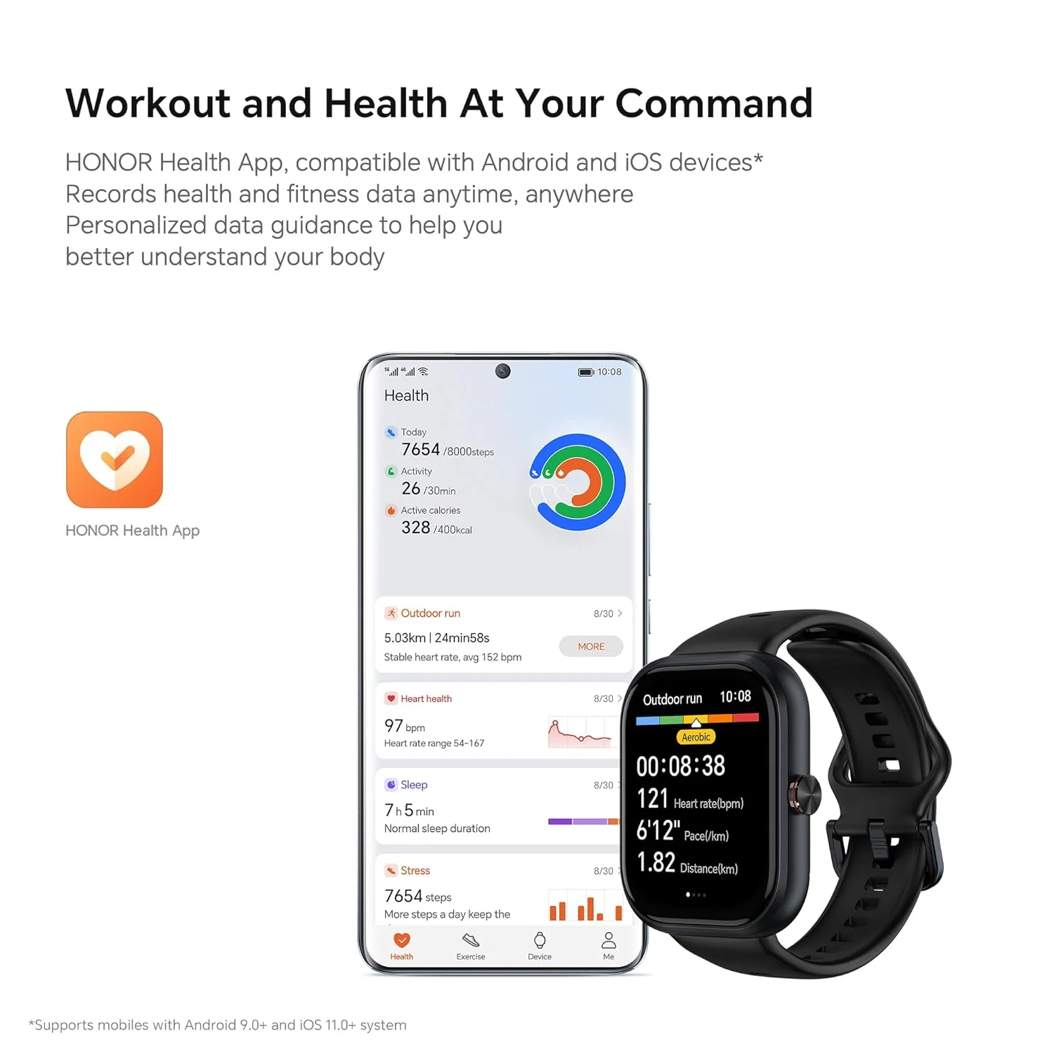 Honor Choice Watch | 1.95" AMOLED Display | Bluetooth Calling | 120 Workout Modes | 5ATM Swim-Ready | Upto 12 Days Battery Life | Built-in Multi-System GNSS | SpO2, Heart Rate, Sleep Tracking - Image 4