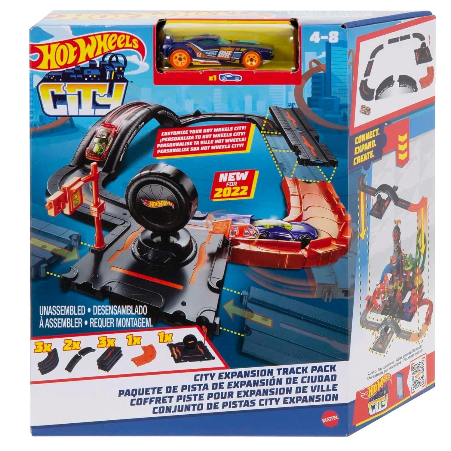 Hot Wheels City Track Pack, 10 Piece Set Includes Track Base & Various Track Pieces to Build a Cityscape, with 1 Hot Wheels® Car, Connects to Other Sets, Gift for Kids 4 Years & Up