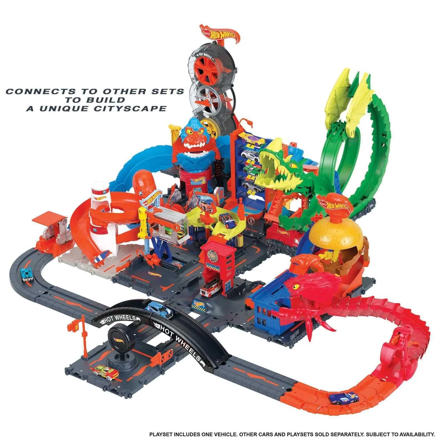 Hot Wheels City Track Pack, 10 Piece Set Includes Track Base & Various Track Pieces to Build a Cityscape, with 1 Hot Wheels® Car, Connects to Other Sets, Gift for Kids 4 Years & Up - Image 6