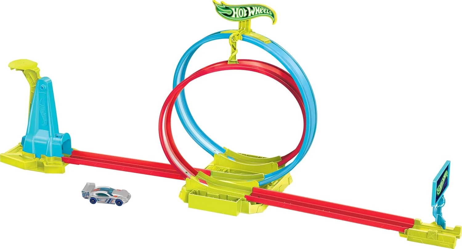 Hot Wheels® Neon Speeders™ Track Set, Laser Stunt Slamway with 1 Hot Wheels® Car, Tri-Colored Track, Connects to Other Sets, Easy Storage - Image 3