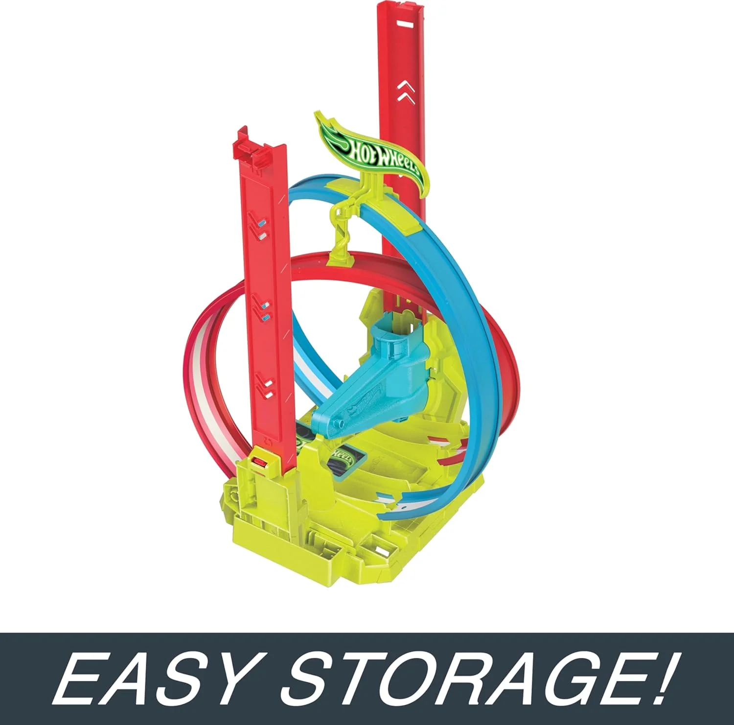 Hot Wheels® Neon Speeders™ Track Set, Laser Stunt Slamway with 1 Hot Wheels® Car, Tri-Colored Track, Connects to Other Sets, Easy Storage - Image 4