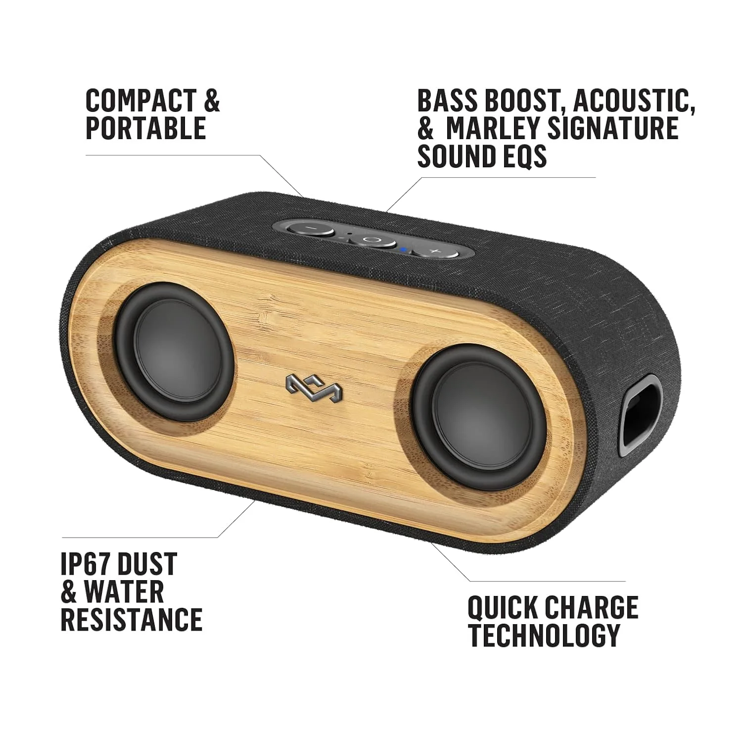 House of Marley Get Together 2 Mini: Portable Speaker with Wireless Bluetooth Connectivity, 15 Hours of Playtime and Sustainable Materials, Signature Black - Image 4