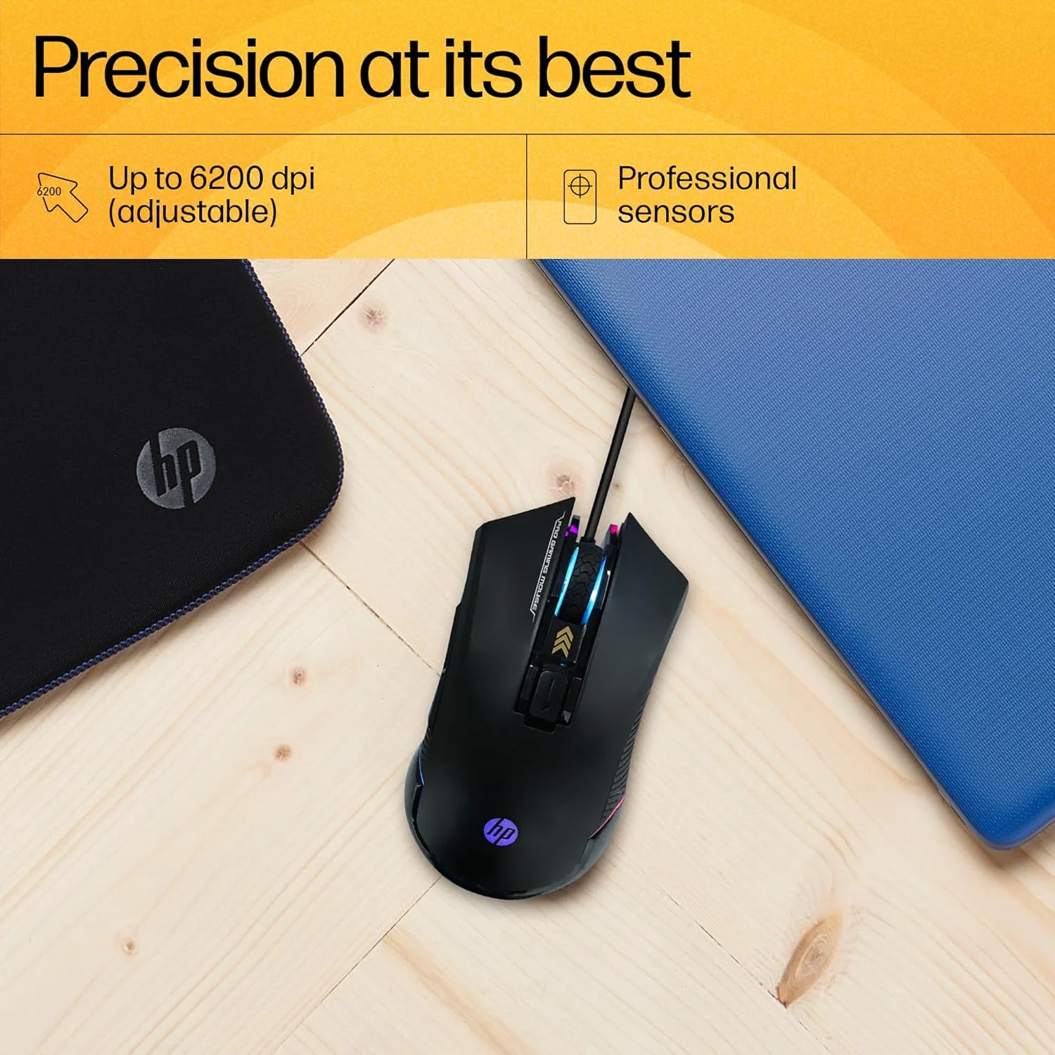 HP G360 RGB Backlighting USB Wired Gaming Mouse with 6 Programmable Buttons, Customizable 6200 DPI, Ergonomic Design, Non-Slip 3D Roller/ 3 Years Warranty (4QM92AA) - Image 6