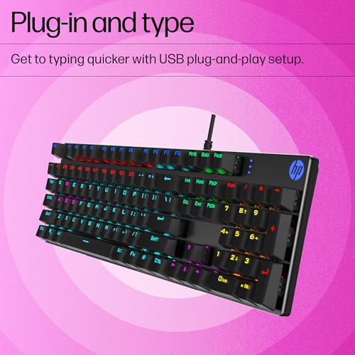 HP GK400F Mechanical Gaming Keyboard,dust & Spill Resistant,RGB Backlit Keys,Metal Panel,Full-Sized Keyboard Design - Image 3