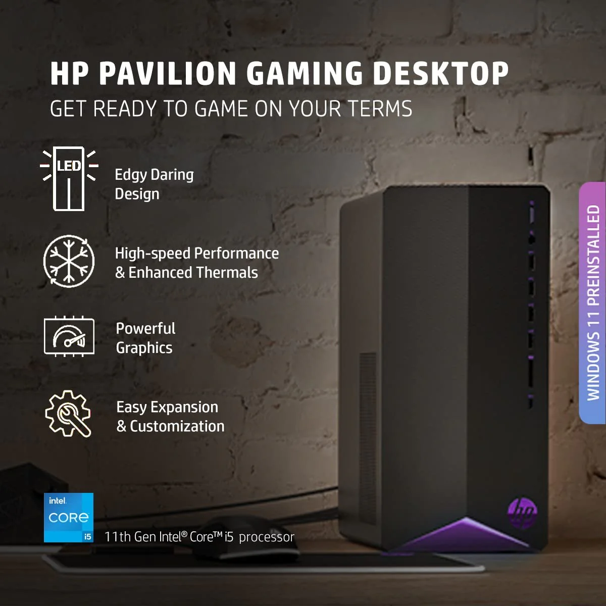 HP Pavilion Gaming Desktop PC 11th Gen (16GB RAM/Windows 11/MS Office/Shadow Black with Violet) - Image 7