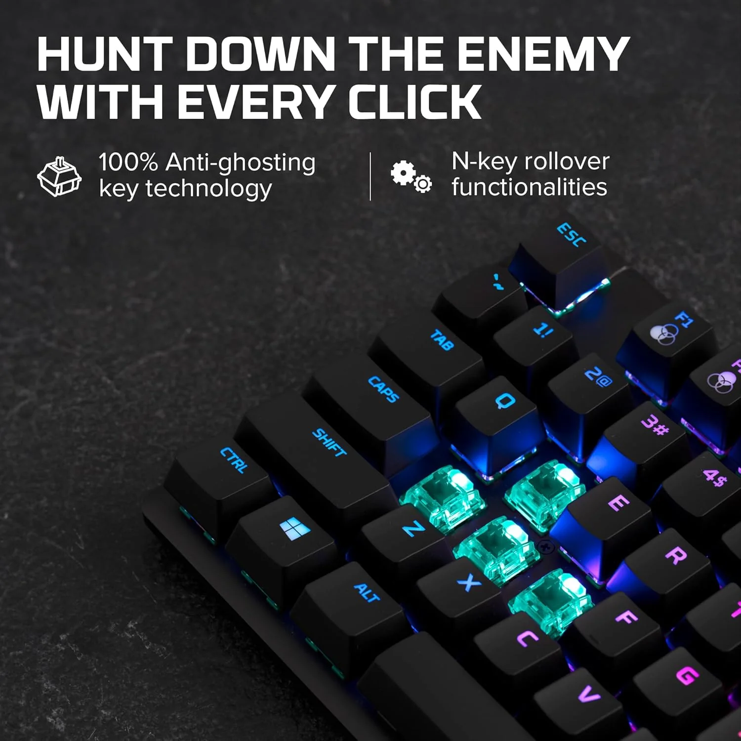 HyperX Alloy Origins Core Tenkeyless USB Mechanical Gaming Keyboard with Software Controlled Light & Macro Customization, Compact Form Factor, Tactile Switch (Aqua, RGB LED Backlit, HX-KB7AQX-US) - Image 3
