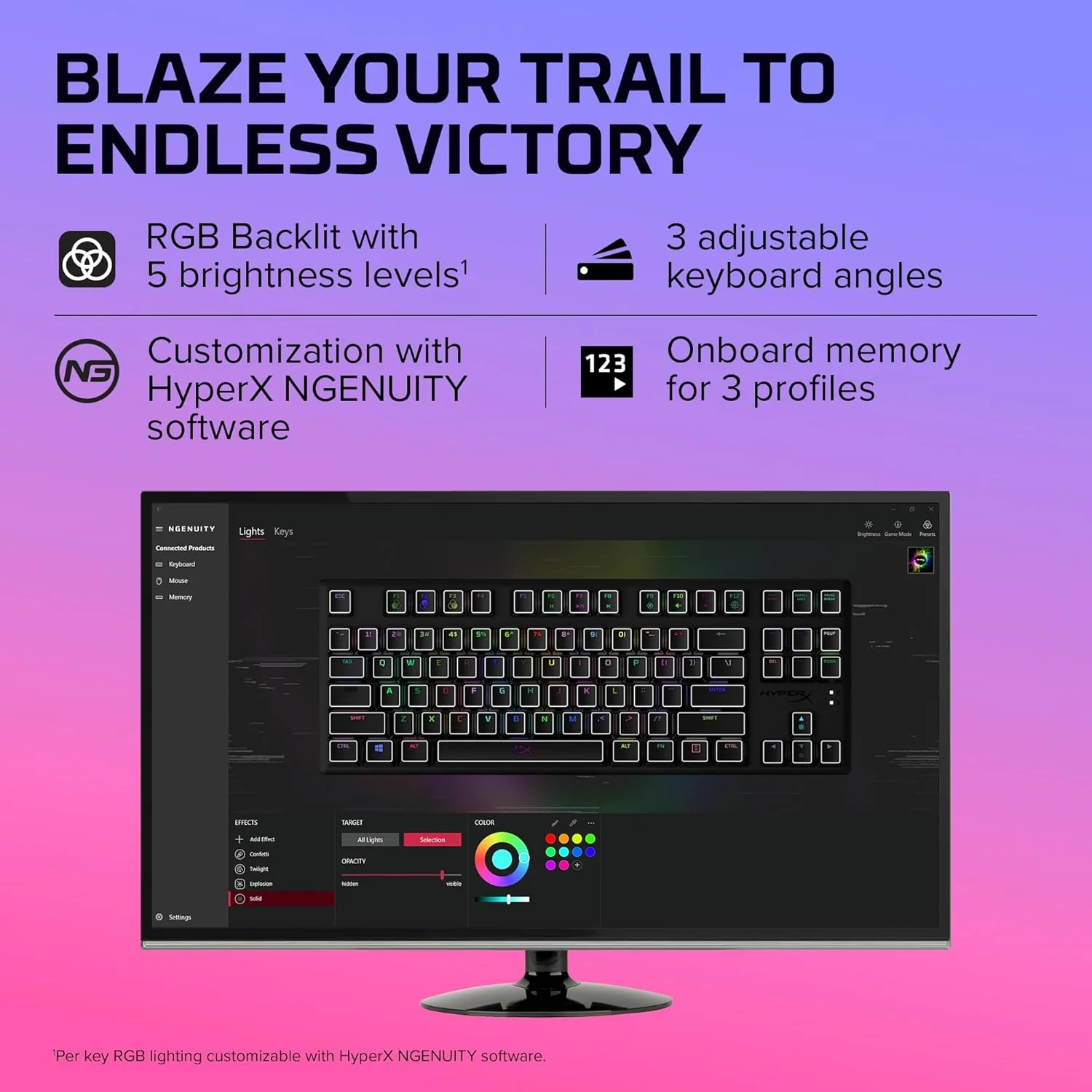 HyperX Alloy Origins Core Tenkeyless USB Mechanical Gaming Keyboard with Software Controlled Light & Macro Customization, Compact Form Factor, Tactile Switch (Aqua, RGB LED Backlit, HX-KB7AQX-US) - Image 5