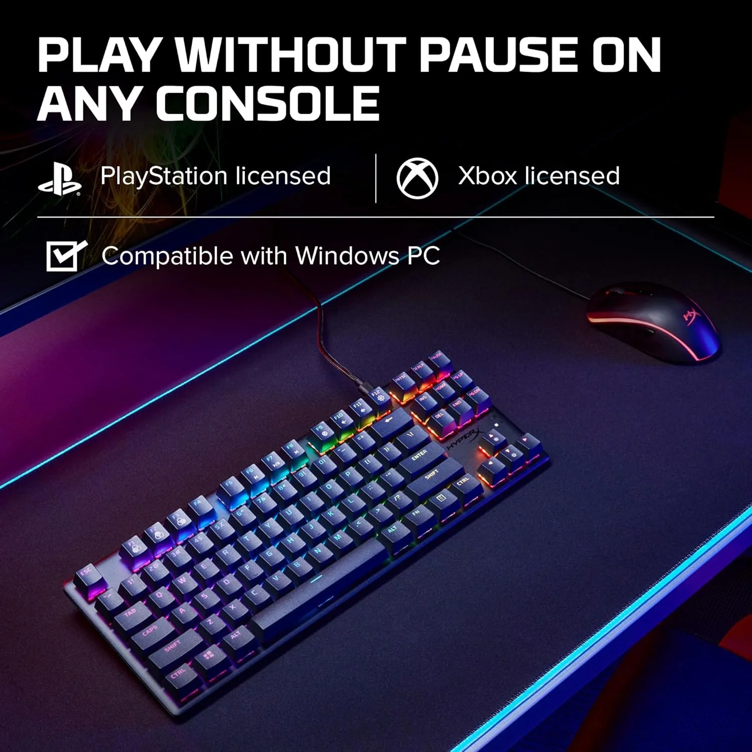 HyperX Alloy Origins Core Tenkeyless USB Mechanical Gaming Keyboard with Software Controlled Light & Macro Customization, Compact Form Factor, Tactile Switch (Aqua, RGB LED Backlit, HX-KB7AQX-US) - Image 6