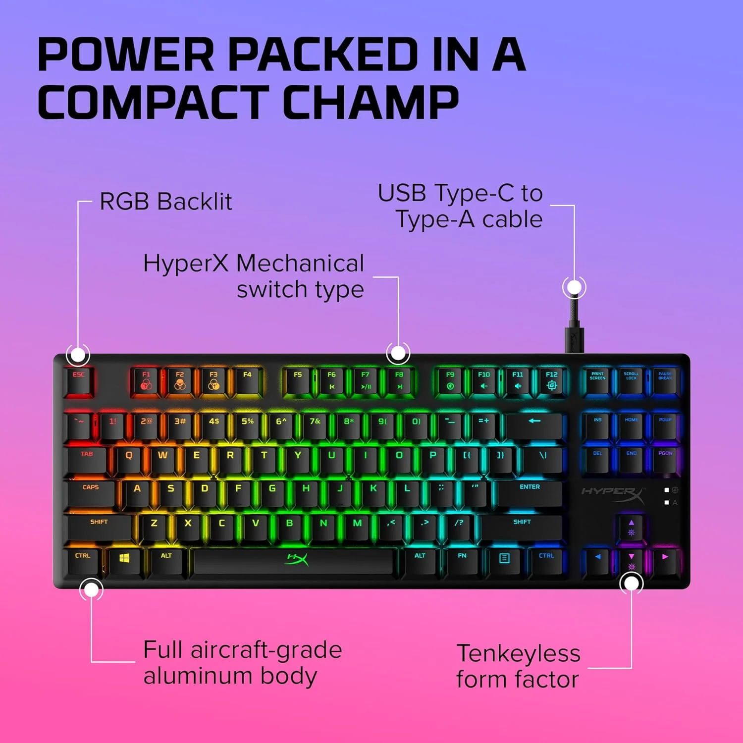 HyperX Alloy Origins Core Tenkeyless USB Mechanical Gaming Keyboard with Software Controlled Light & Macro Customization, Compact Form Factor, Tactile Switch (Aqua, RGB LED Backlit, HX-KB7AQX-US) - Image 7