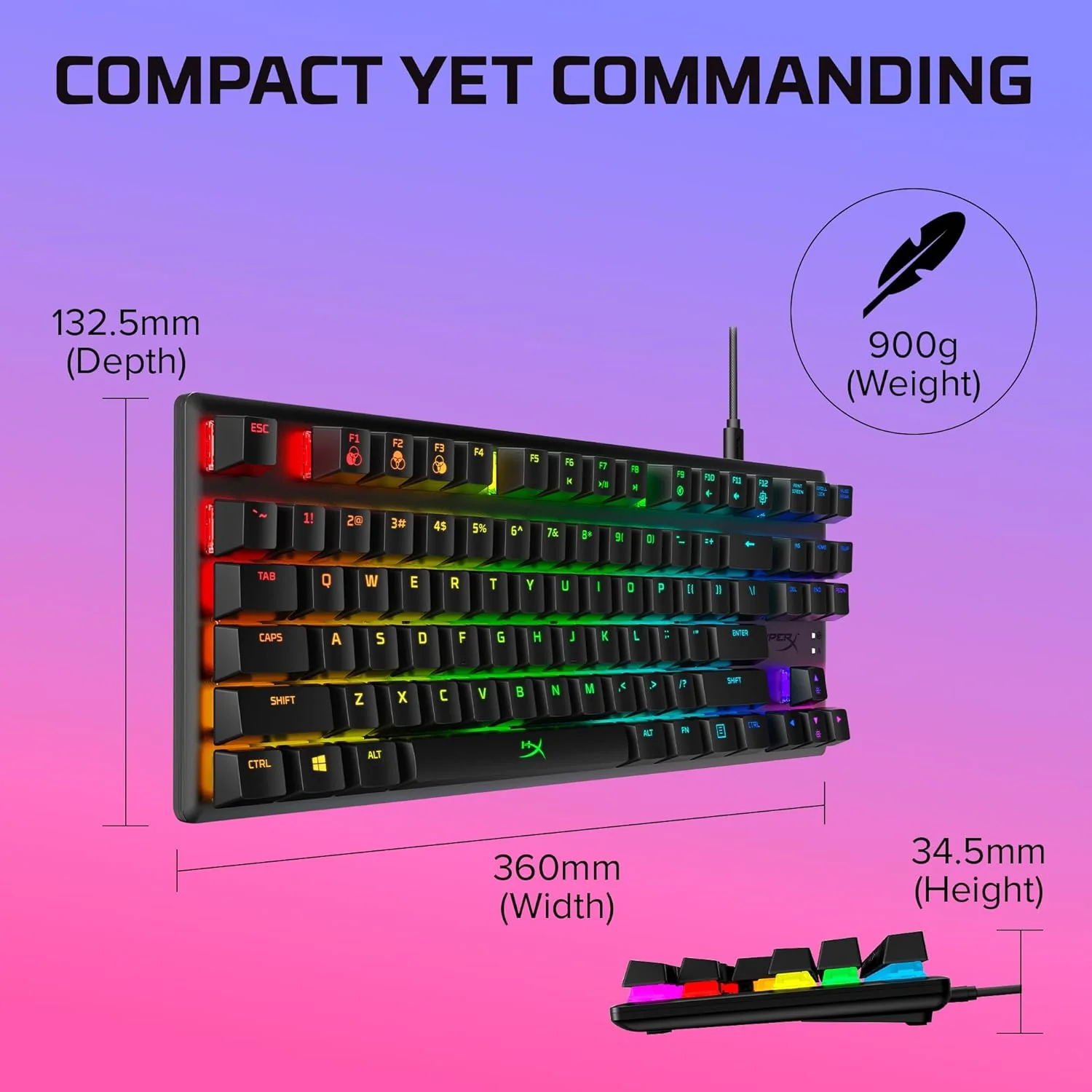 HyperX Alloy Origins Core Tenkeyless USB Mechanical Gaming Keyboard with Software Controlled Light & Macro Customization, Compact Form Factor, Tactile Switch (Aqua, RGB LED Backlit, HX-KB7AQX-US) - Image 8