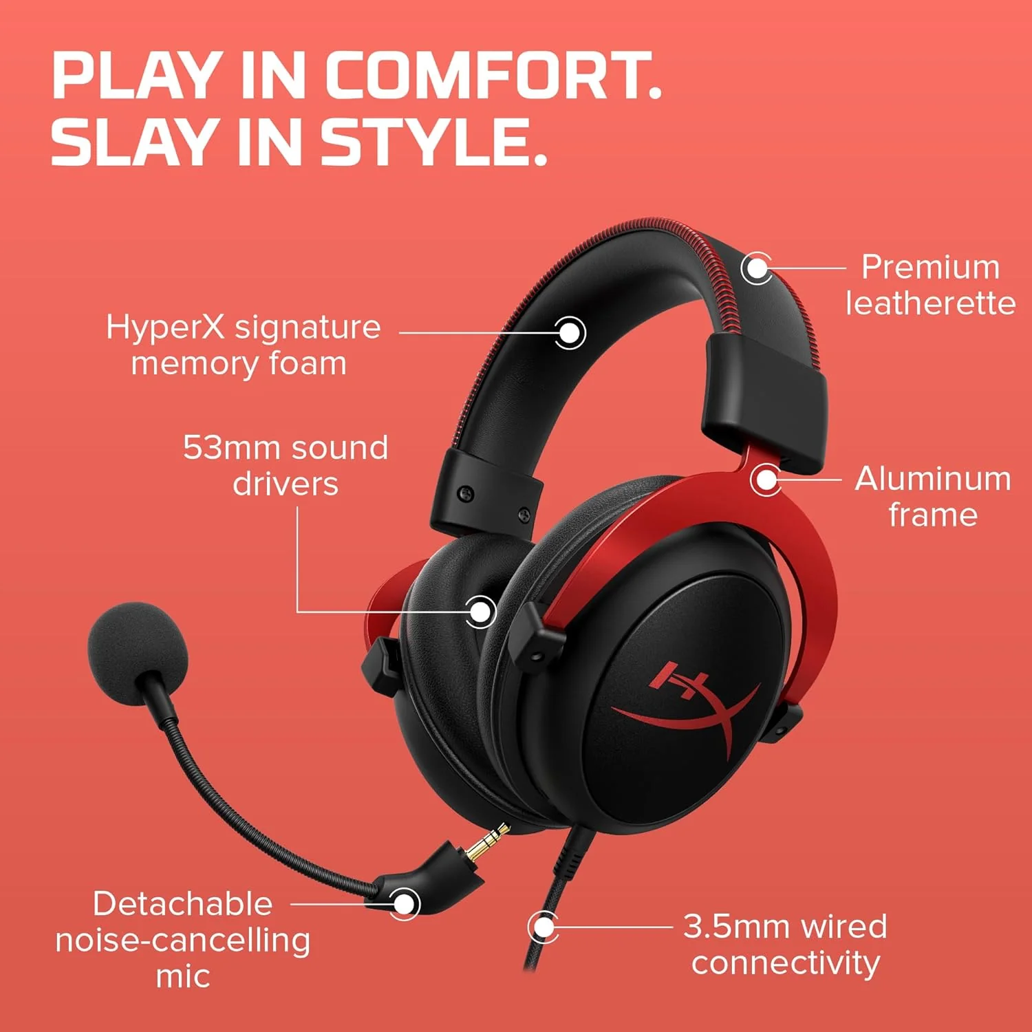 HyperX Cloud Ii – Gaming Over Ear Headset for Pc, Ps5/Ps4. Includes 7.1 Virtual Surround Sound and USB Audio Control Box - Red (4P5M0Aa) - Image 3
