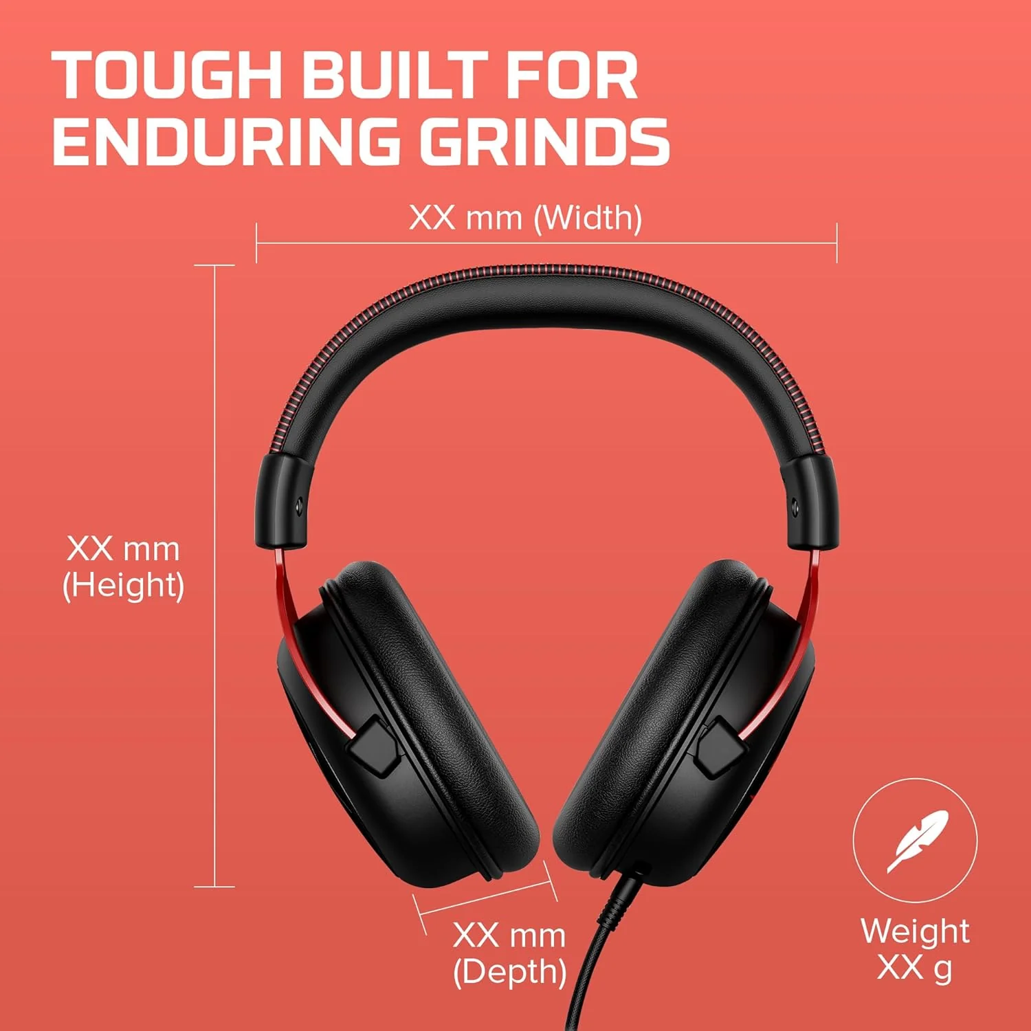 HyperX Cloud Ii – Gaming Over Ear Headset for Pc, Ps5/Ps4. Includes 7.1 Virtual Surround Sound and USB Audio Control Box - Red (4P5M0Aa) - Image 6