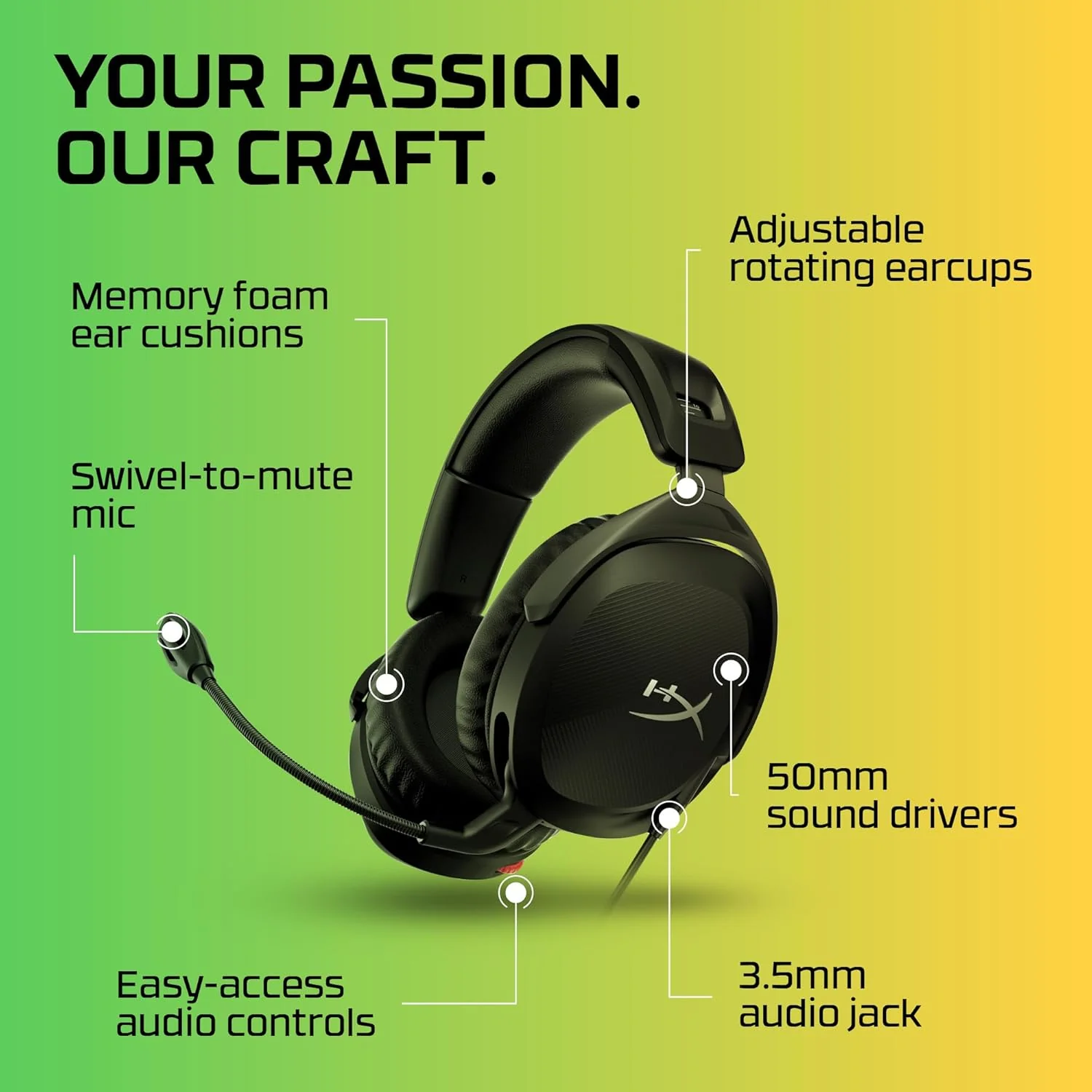 HyperX Cloud Stinger 2 Greatness Refined, Lightweight Wired Over Ear Headset with mic, Swivel-to-Mute Function, 50mm Drivers, PC Compatible - Black (519T1AA) - Image 3