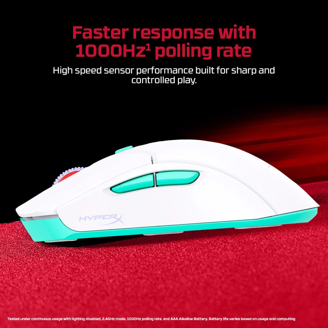 HyperX Pulsefire Haste 2 Core Gaming Mouse,Ultra Lightweight, 61g, 100 Hour Battery Life, 2.4Ghz Wireless, Up to 12000 DPI - White (8R2E7AA) - Image 3