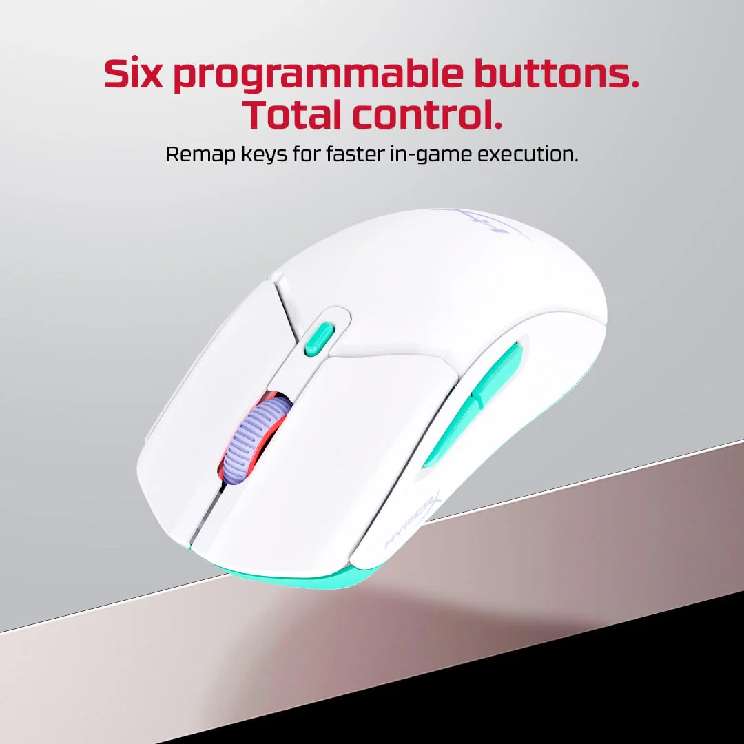 HyperX Pulsefire Haste 2 Core Gaming Mouse,Ultra Lightweight, 61g, 100 Hour Battery Life, 2.4Ghz Wireless, Up to 12000 DPI - White (8R2E7AA) - Image 4