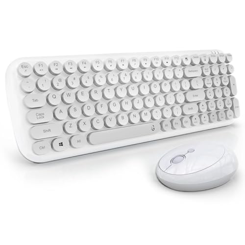 iGear KeyBee Retro Typewriter Inspired 2.4GHz Wireless Keyboard with Mouse Combo for Desktop/Laptop and Devices with USB Support, Single Nano Receiver, Round Keycaps, Cleaning Brush