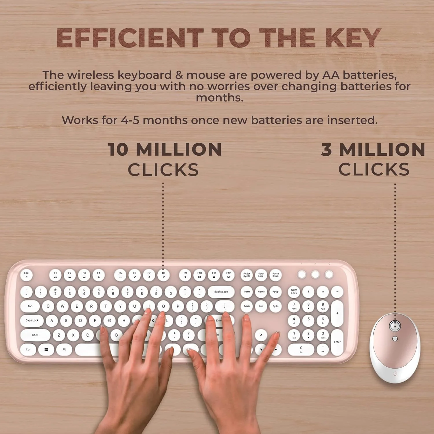 iGear KeyBee Retro Typewriter Inspired 2.4GHz Wireless Keyboard with Mouse Combo for Desktop/Laptop and Devices with USB Support, Single Nano Receiver, Round Keycaps, Cleaning Brush (Gold White) - Image 6