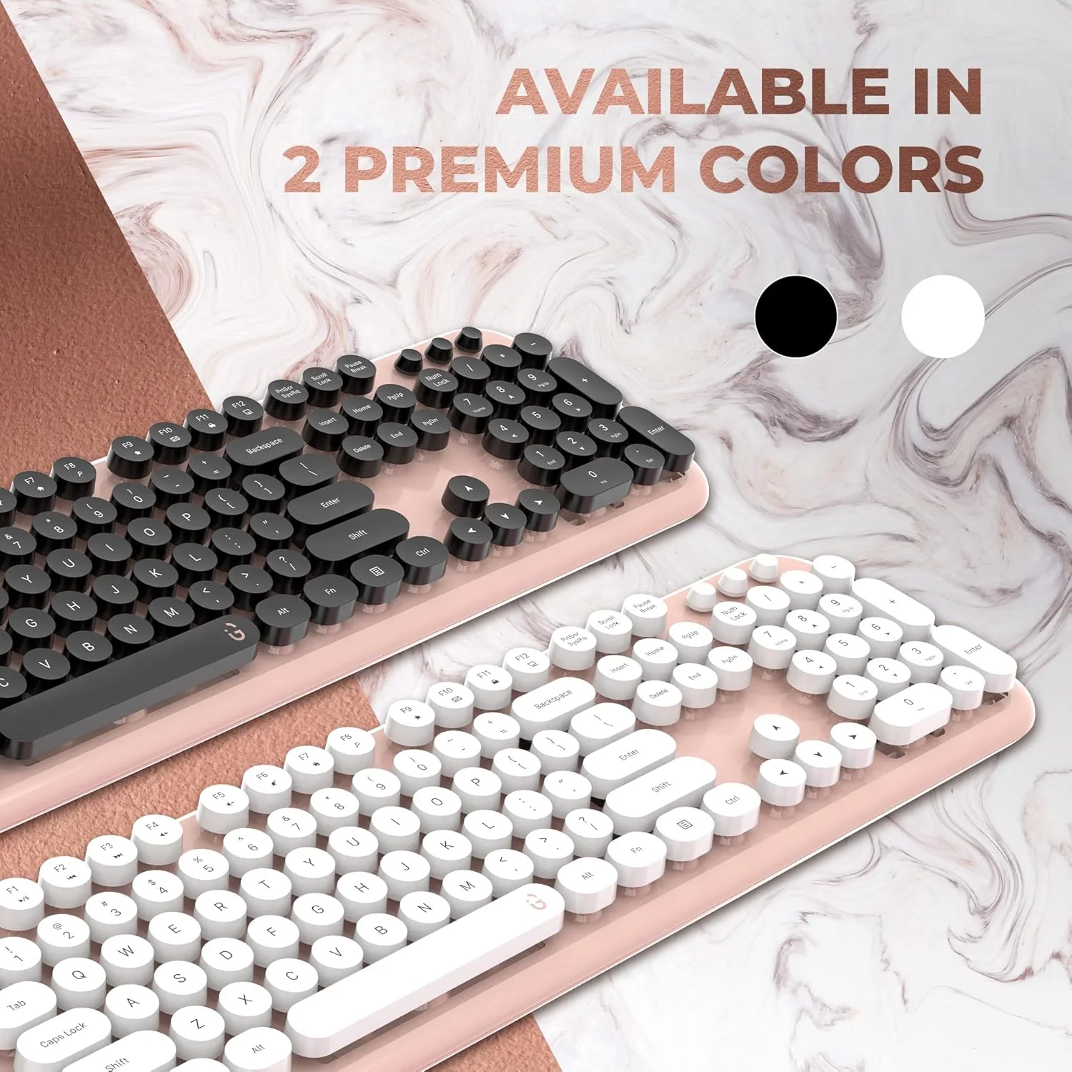 iGear KeyBee Retro Typewriter Inspired 2.4GHz Wireless Keyboard with Mouse Combo for Desktop/Laptop and Devices with USB Support, Single Nano Receiver, Round Keycaps, Cleaning Brush (Gold White) - Image 7
