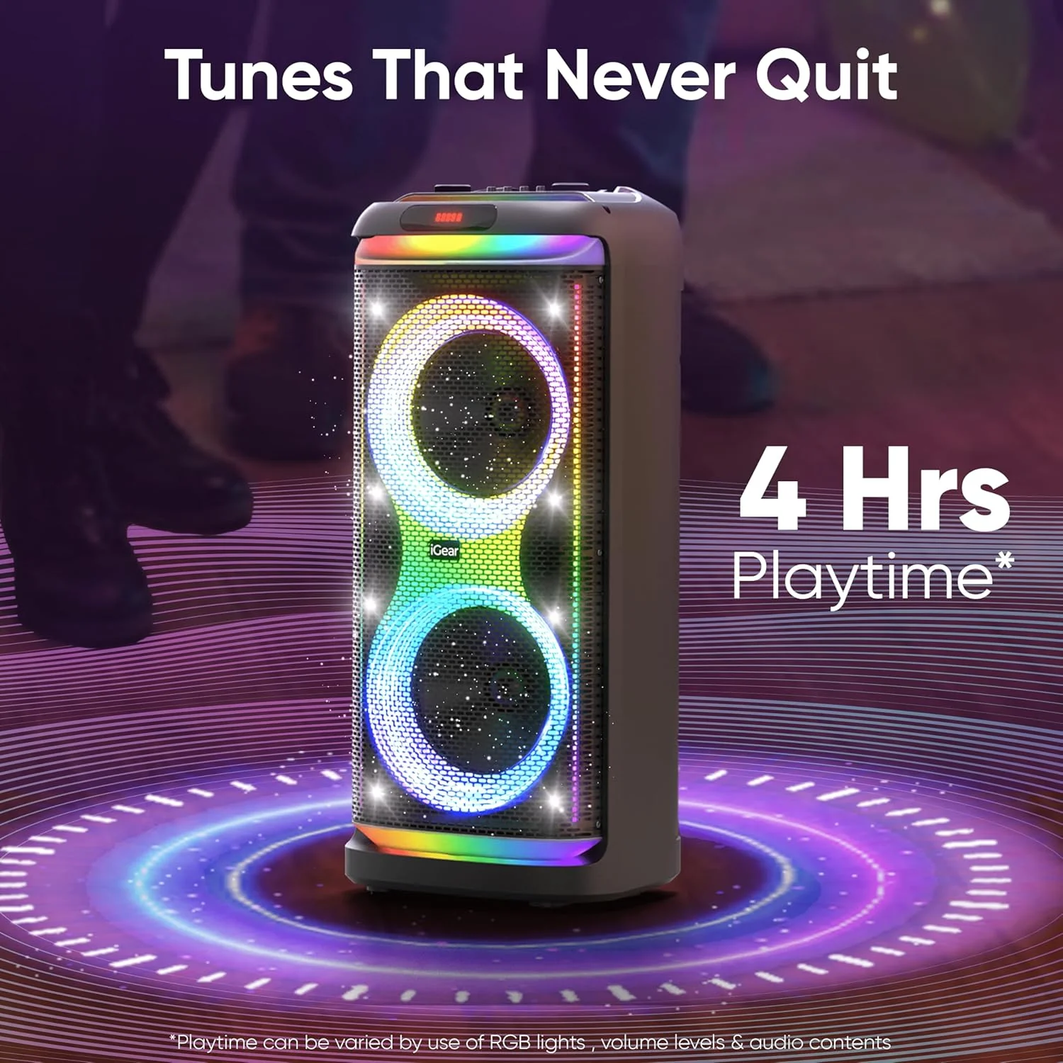 iGear X-Bass 160 Ultimate 160W Portable Bluetooth Party Speaker with Dual Bass Radiators, 2 Wireless Karaoke Mics, Mesmerizing RGB Lights, TWS Mode, USB, TF/SD Card & AUX Input, Remote Control - Black - Image 5