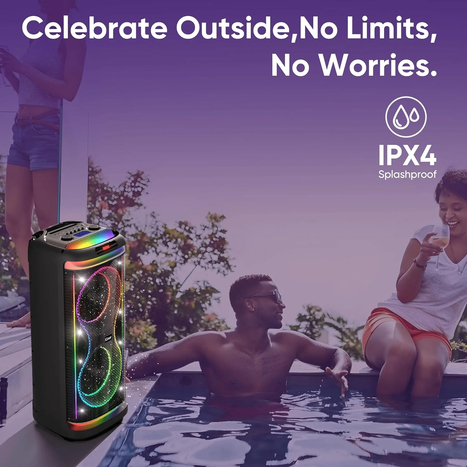iGear X-Bass 160 Ultimate 160W Portable Bluetooth Party Speaker with Dual Bass Radiators, 2 Wireless Karaoke Mics, Mesmerizing RGB Lights, TWS Mode, USB, TF/SD Card & AUX Input, Remote Control - Black - Image 7