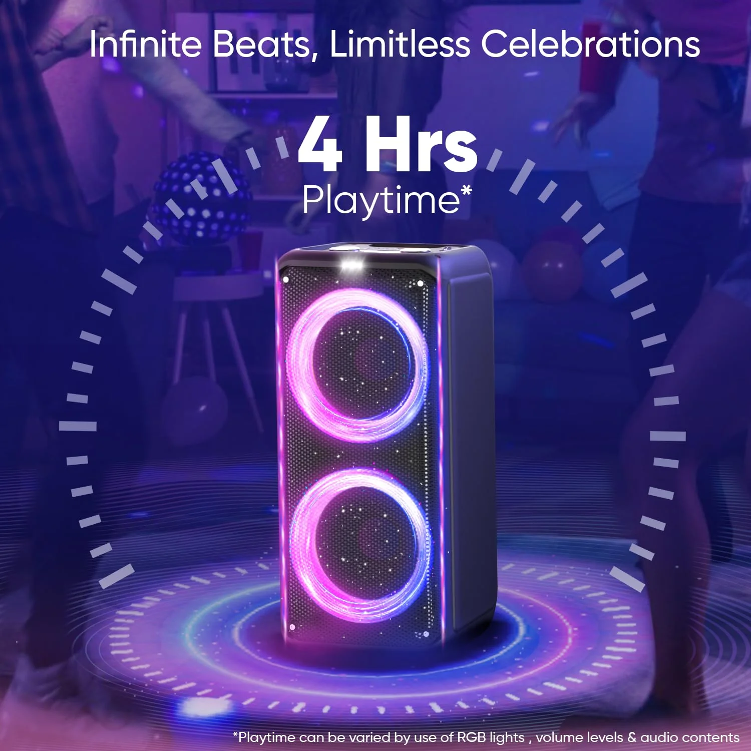 iGear X-Bass 60 Ultimate 60W Portable Bluetooth Party Speaker with Dual Bass Radiators, Rechargeable Karaoke Mic, Mesmerizing RGB Lights, TWS Mode, USB, TF/SD Card & AUX Input, Remote Control (Black) - Image 2